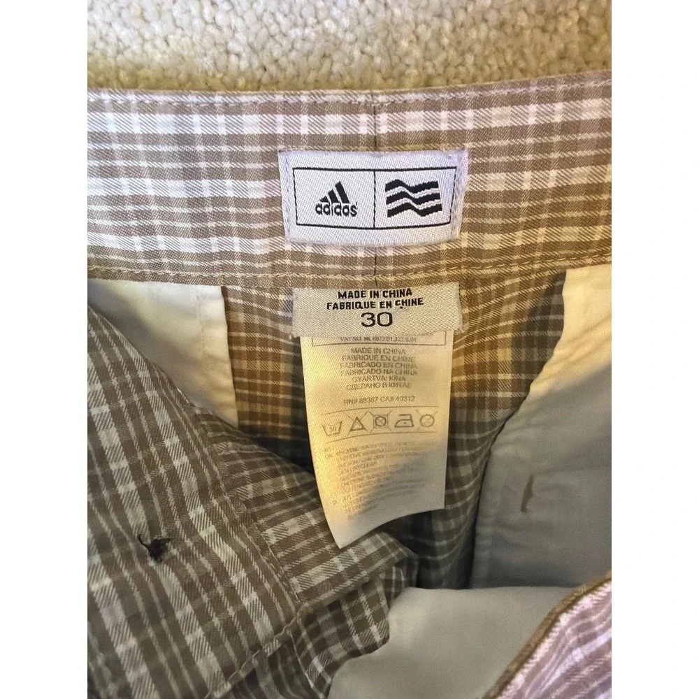 Adidas Golf Shorts Mens 30x8 Tan Plaid Performance Flat Front P16901